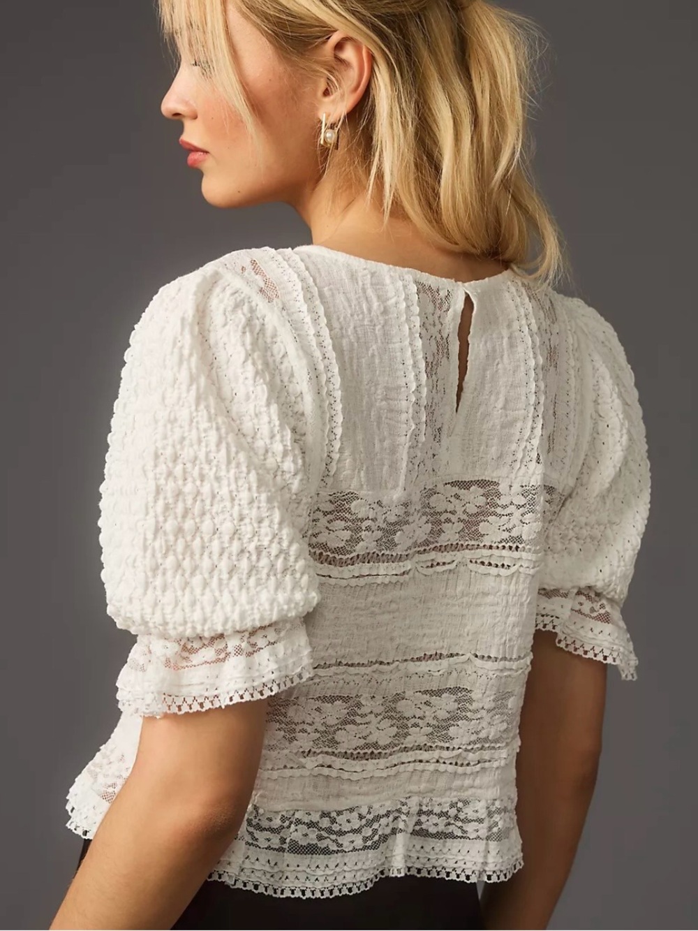 Anthropologie Puff Sleeve Lace Blouse XS Coquette Victorian Career Feminine - Picture 2 of 15